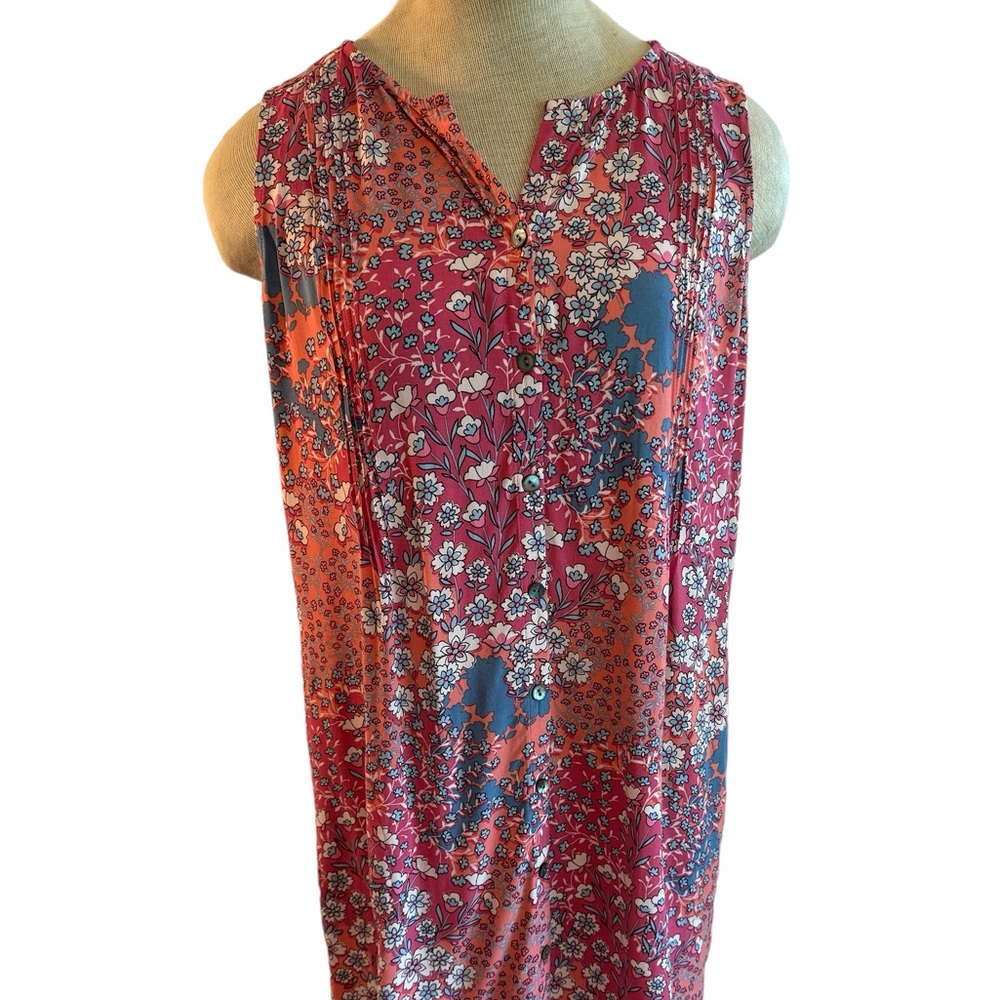 J. Jill Women’s Sleeveless Floral Pink Button Down Lightweight Dress
